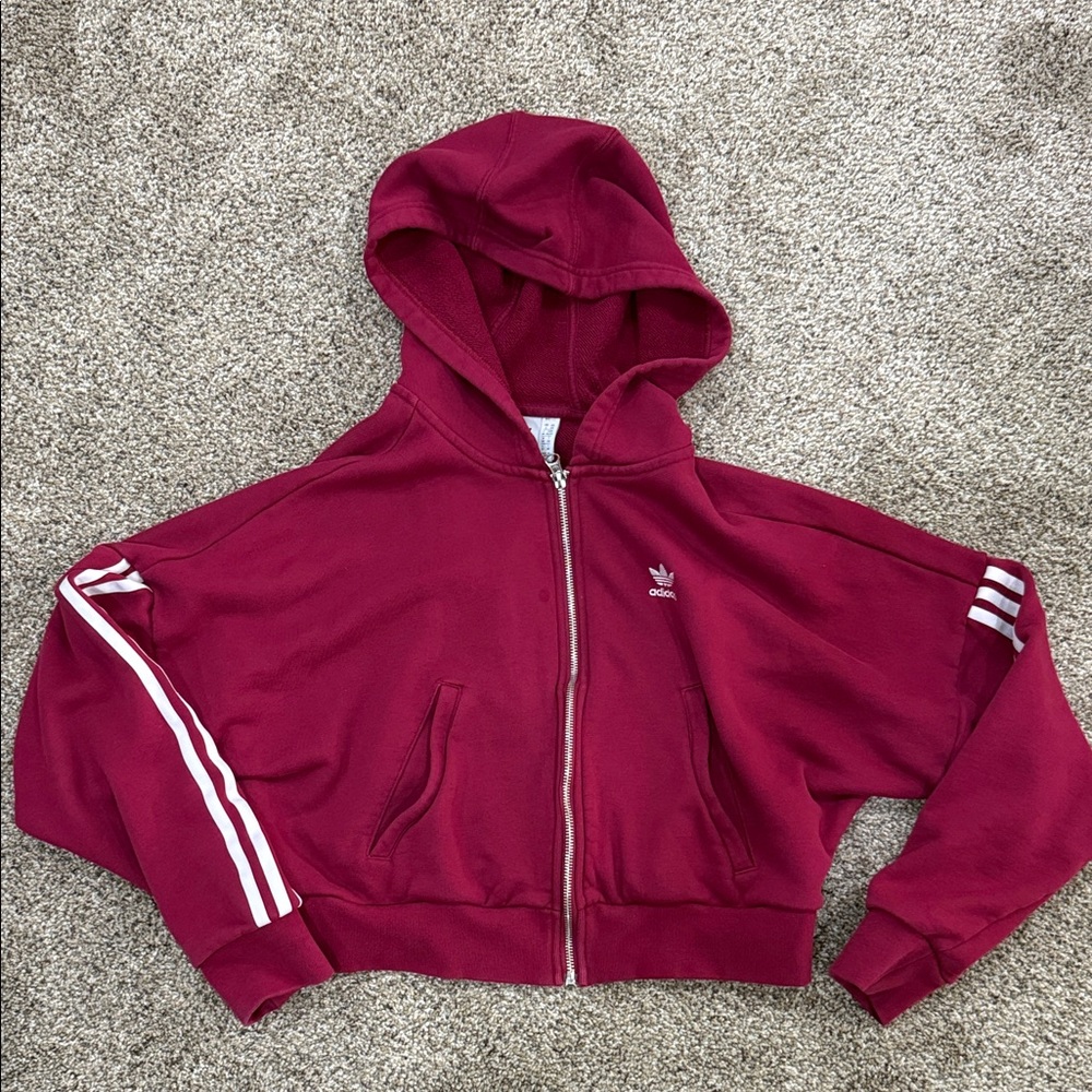 Adidas Burgundy Hoodie with White Stripes